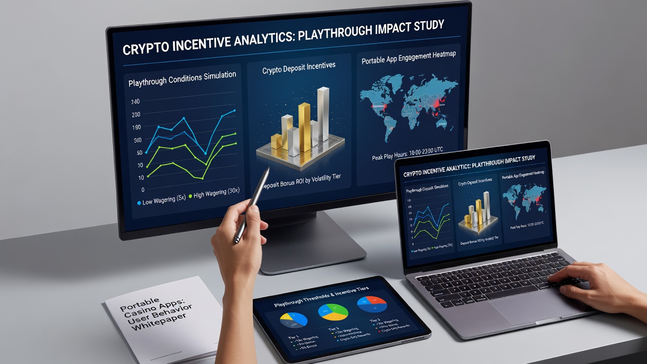 Analytics dashboard from a mobile casino app showing playthrough progress and crypto transaction history