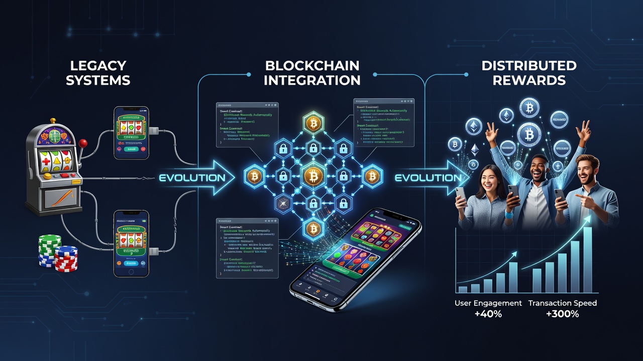 Blockchain network visualization showing interconnected nodes for casino reward systems